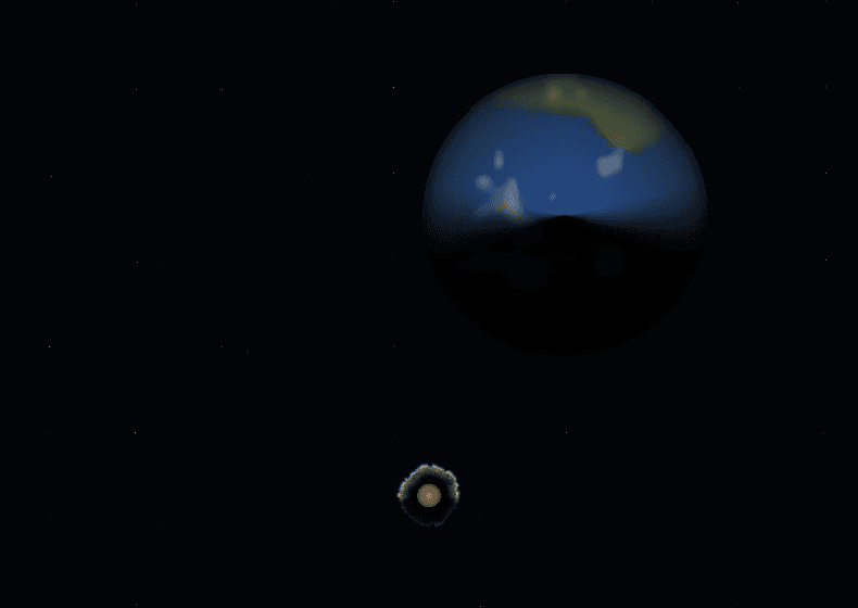 The moon hanging above the home planet, seen from orbit